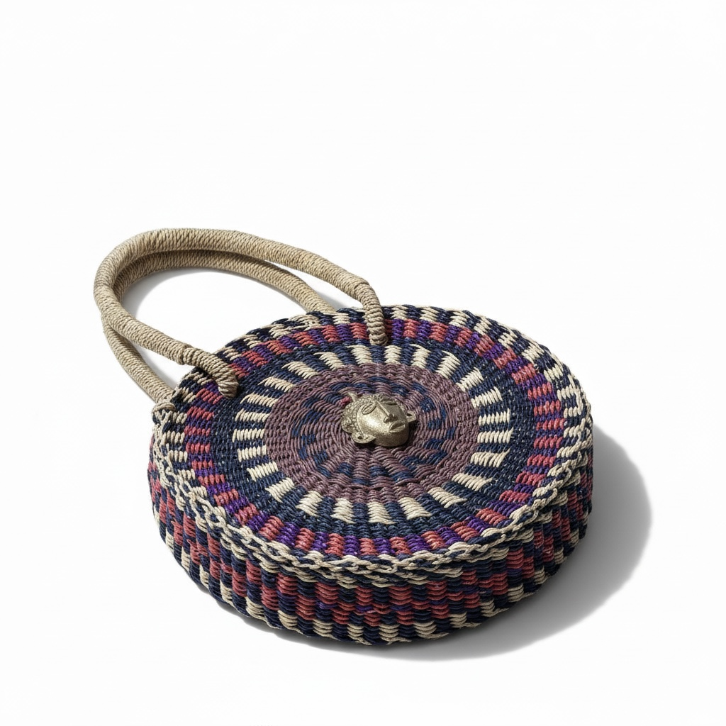 ESENGO Round Handwoven Bag – Indigo Earth Multicolour