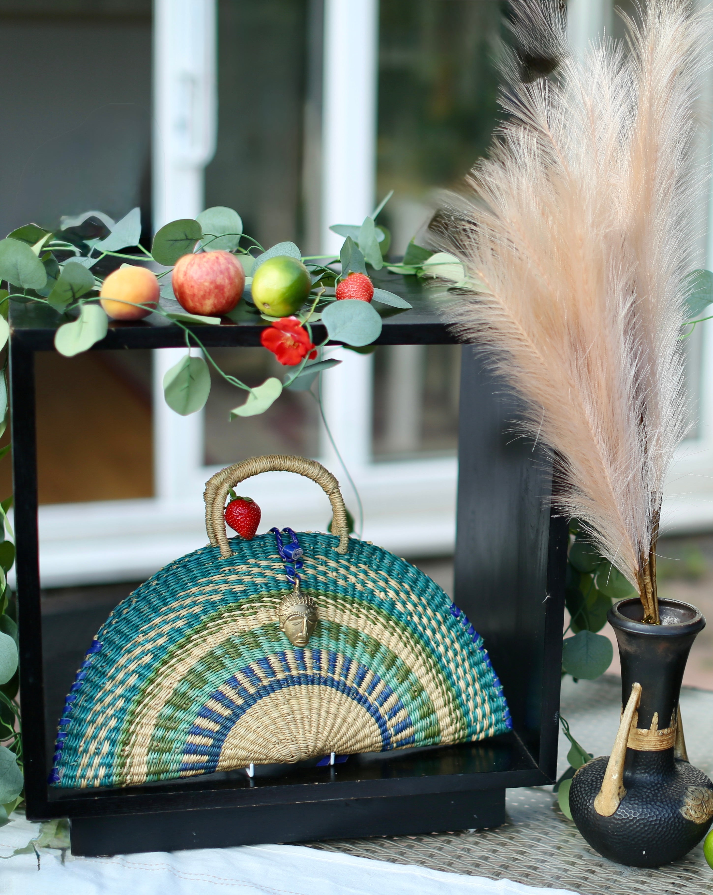 Half-Moon Heritage Handwoven Bag with Brass Mask