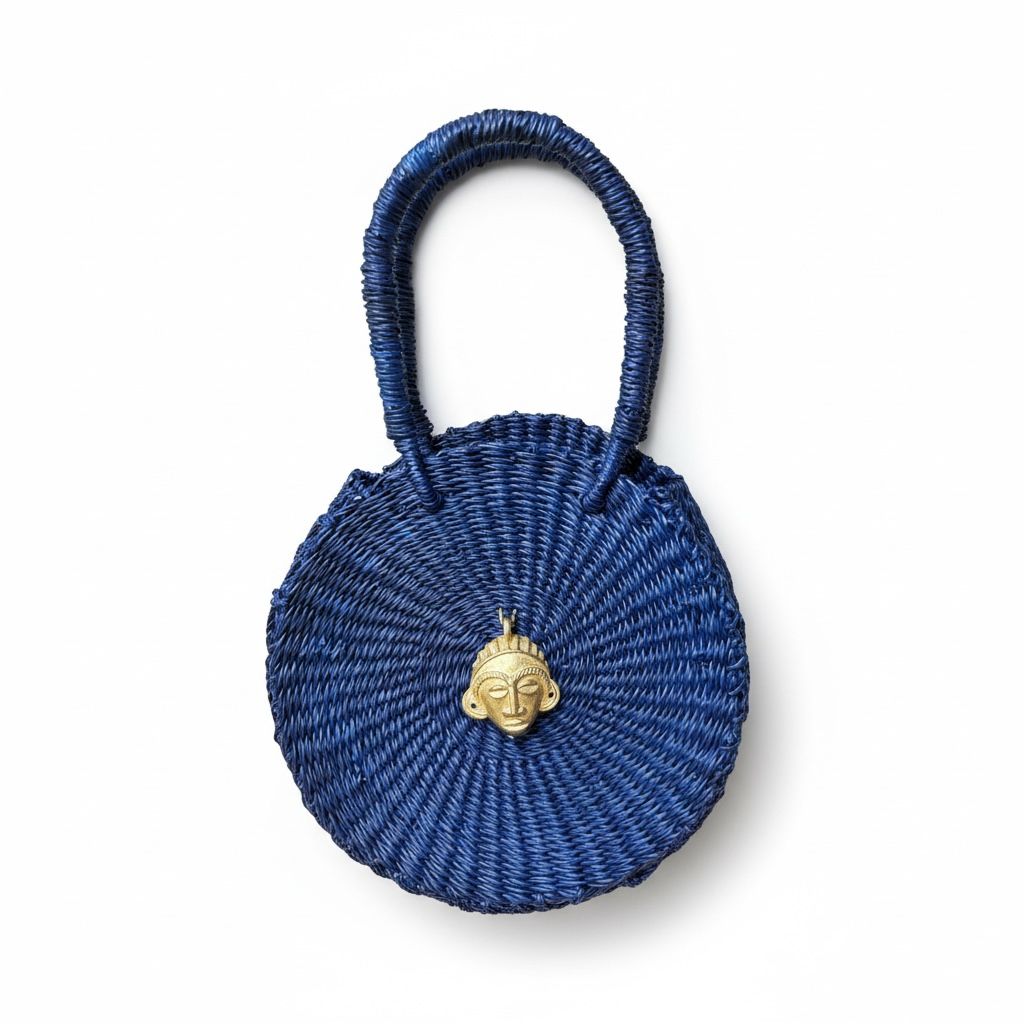Esengo Round Handwoven Bag – Electric Blue Elephant Grass