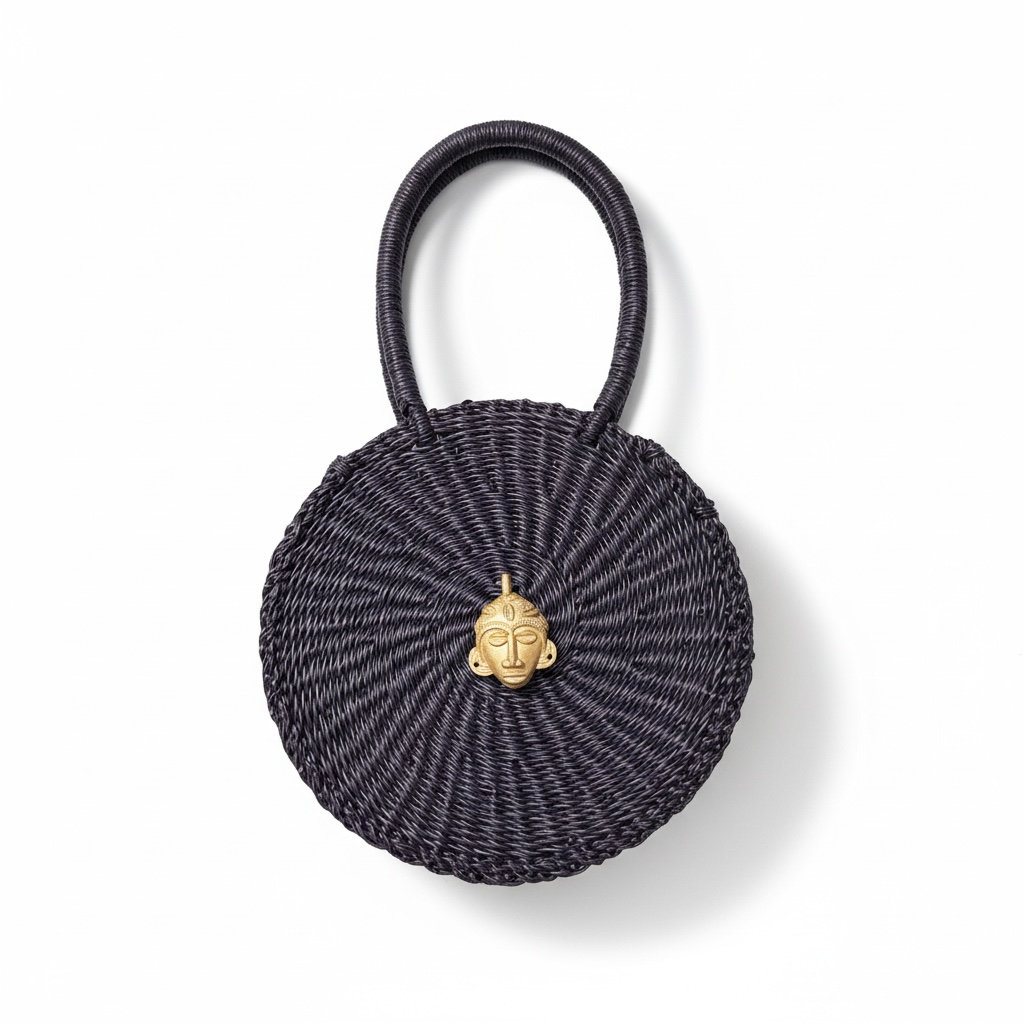 Esengo Round Handwoven Bag – Midnight Black Elephant Grass
