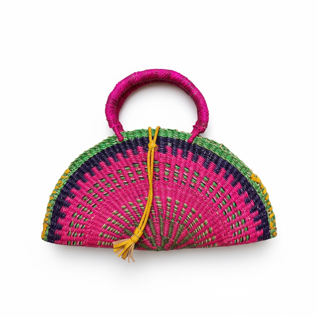 Kusana Half Moon Bag – Fuchsia Terra (Large) | Handwoven Elephant Grass