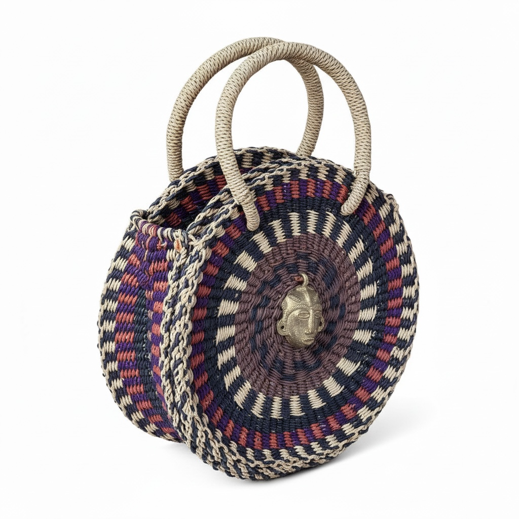 ESENGO Round Handwoven Bag – Indigo Earth Multicolour