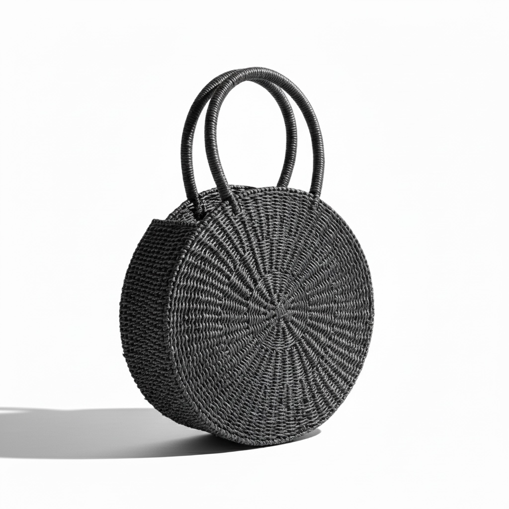 Esengo Round Handwoven Bag – Midnight Black Elephant Grass
