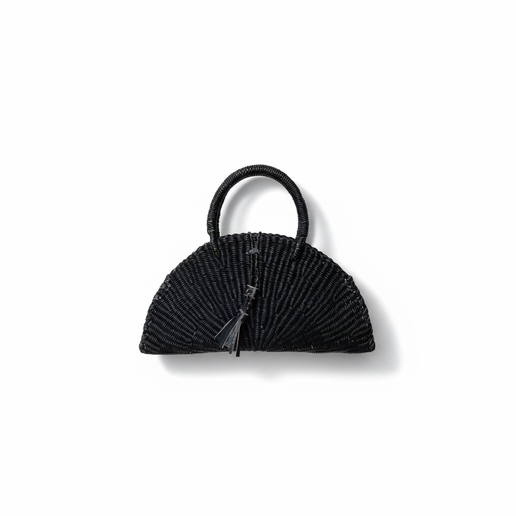 Small KONGO Half-Moon Handwoven Bag – Midnight Black