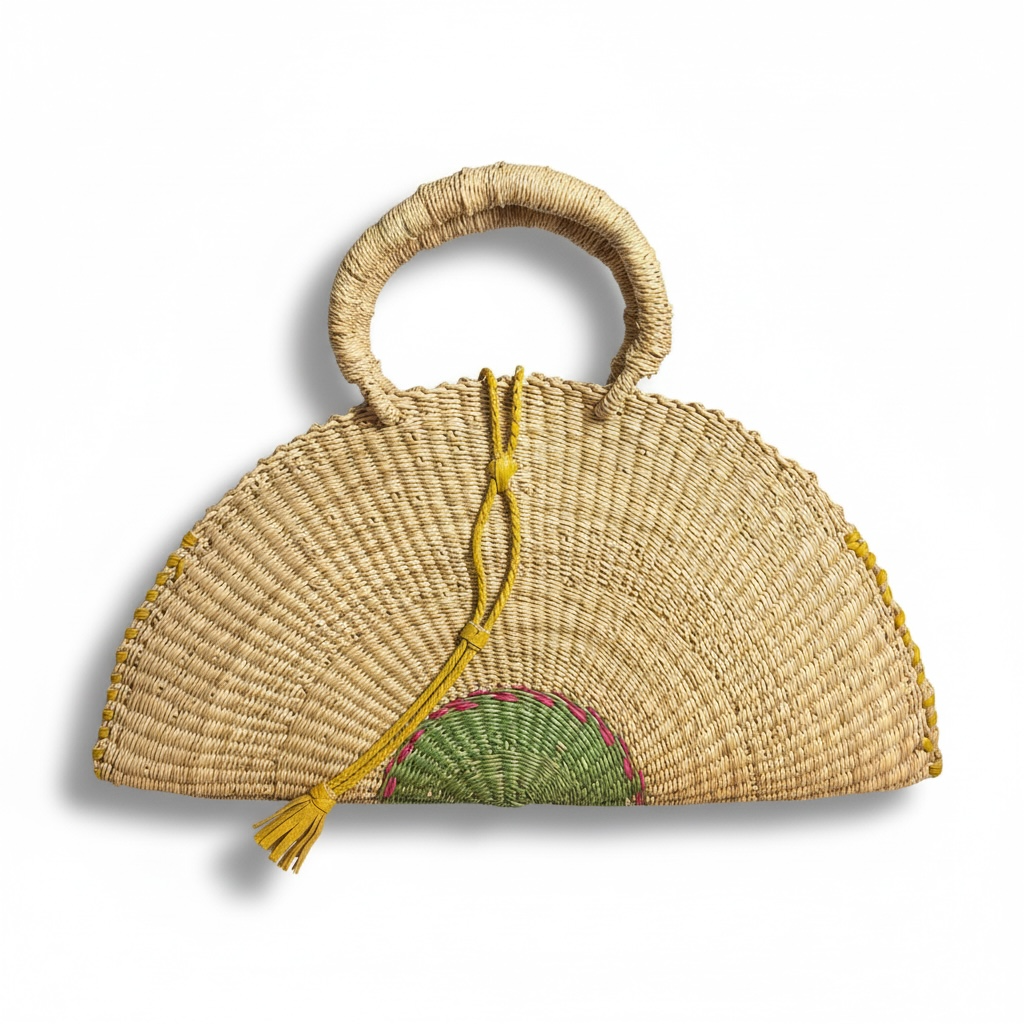 Large KUSANA Half-Moon Handwoven  Bag – Natural Straw