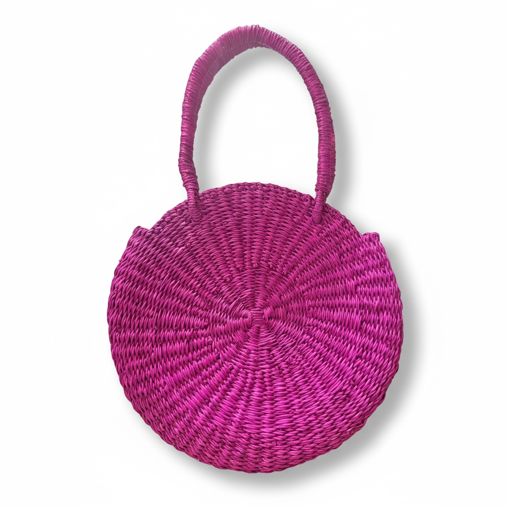 Esengo Round Fuchsia Handwoven Elephant Grass Bag.