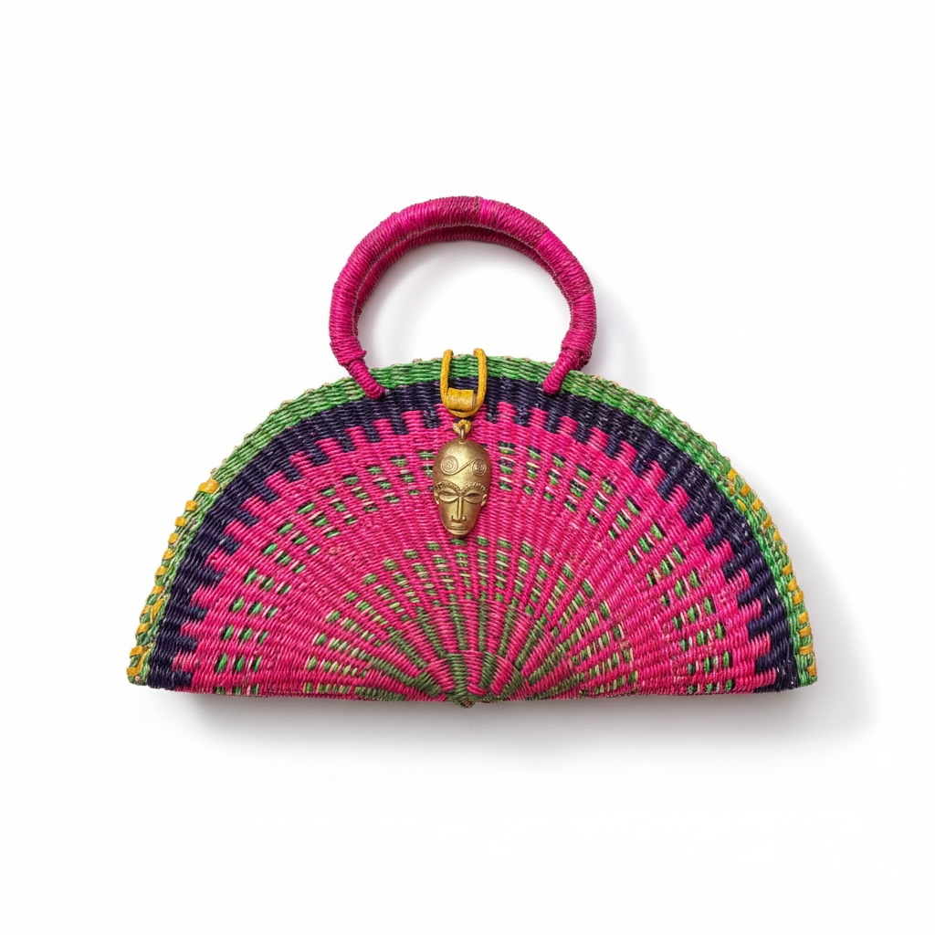 Kusana Half Moon Bag – Fuchsia Terra (Large) | Handwoven Elephant Grass