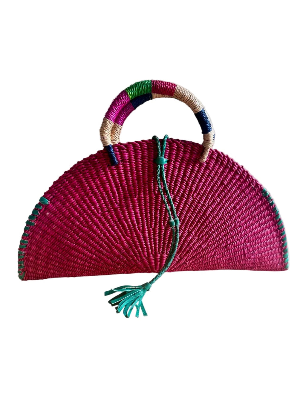 Kongo Handwoven Red Handbag with Brass Mask.