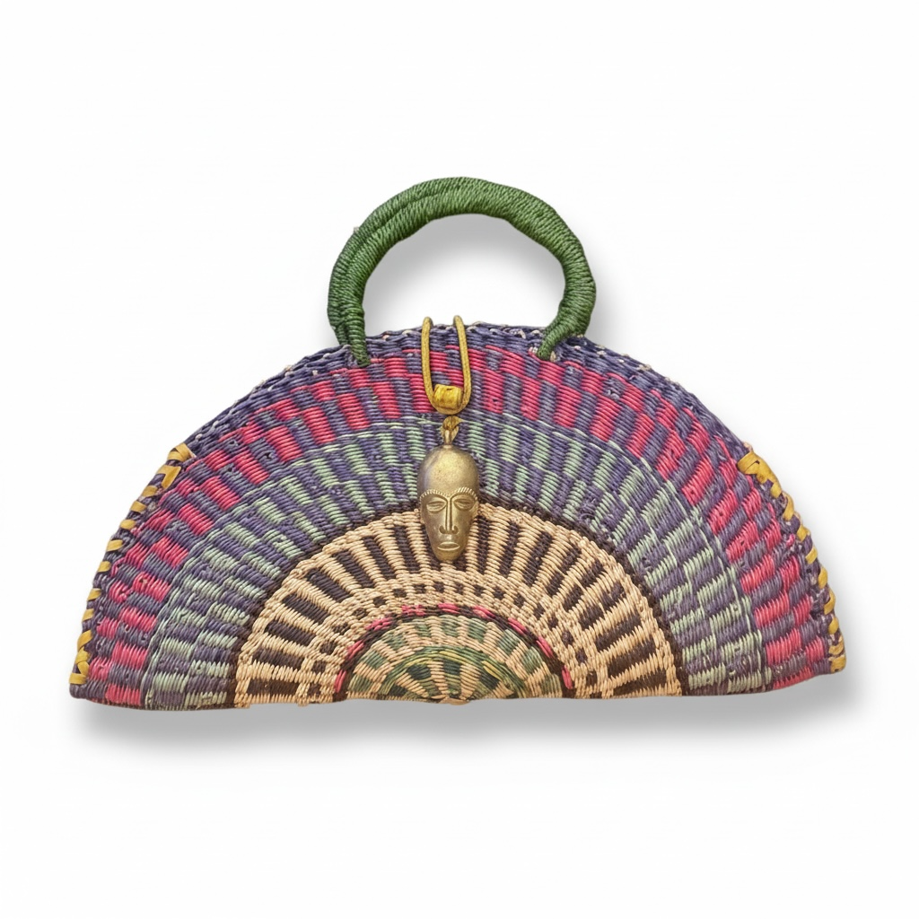 Large KUSANA Half-Moon Handwoven  Bag – (Natural Straw Multicolour)