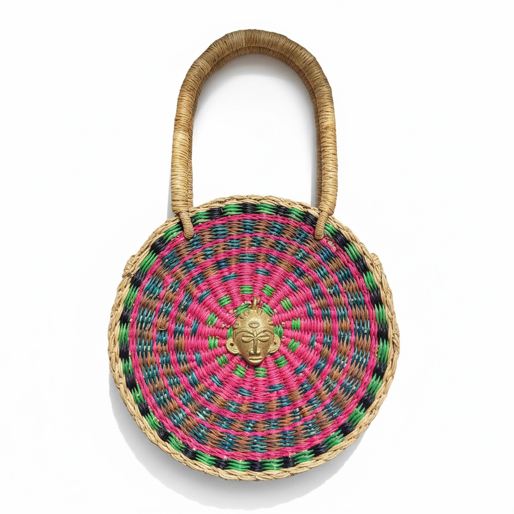 Esengo Mini Round Handwoven Bag – Pink Multicolour