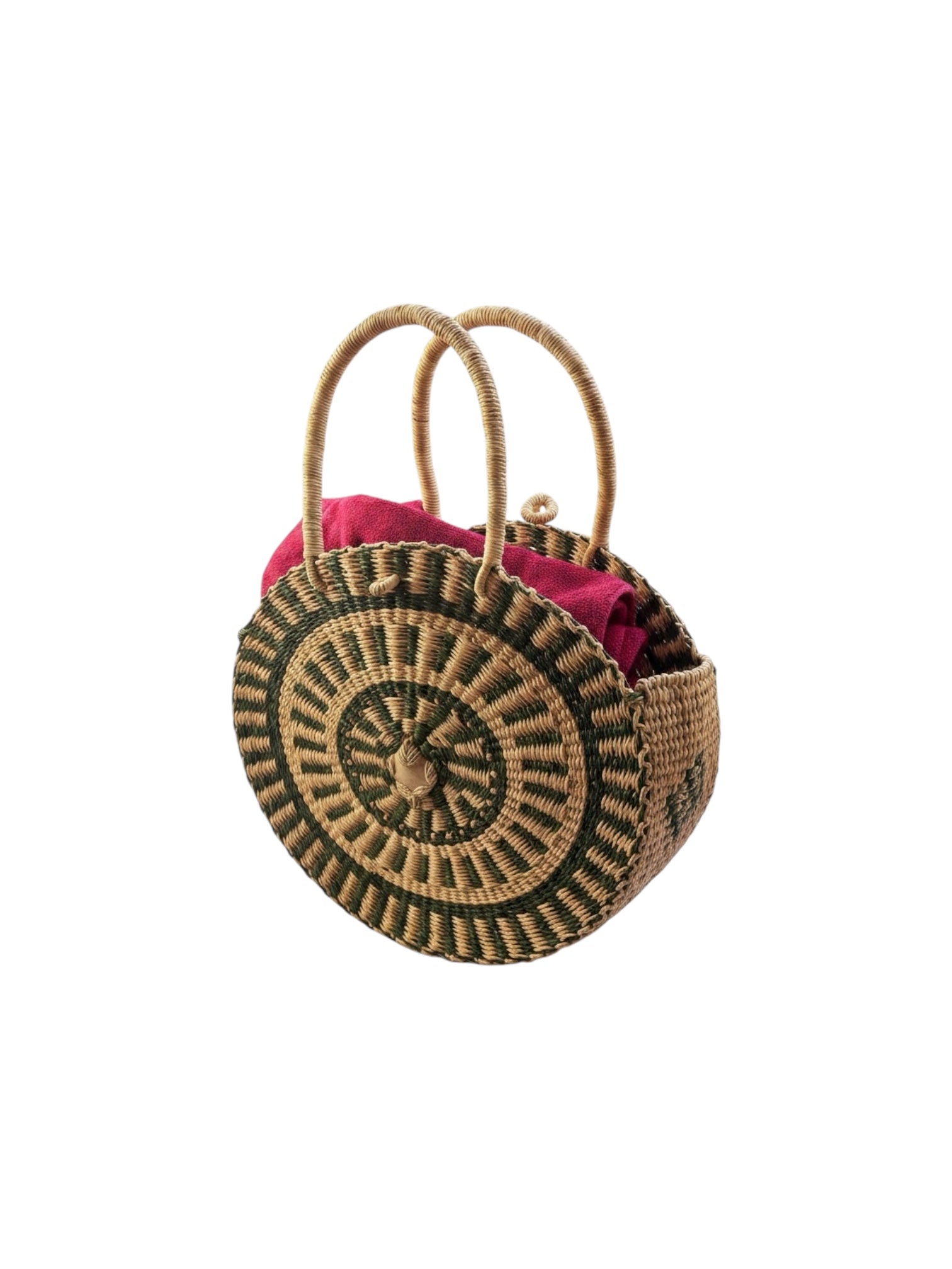 Esengo Grande Evergreen-Handwove basket bag.